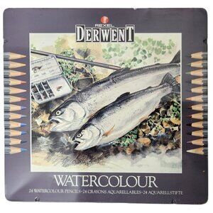 RARE DISCONTINUED Rexel Derwent Professional Watercolor Pencil Set in Metal Case